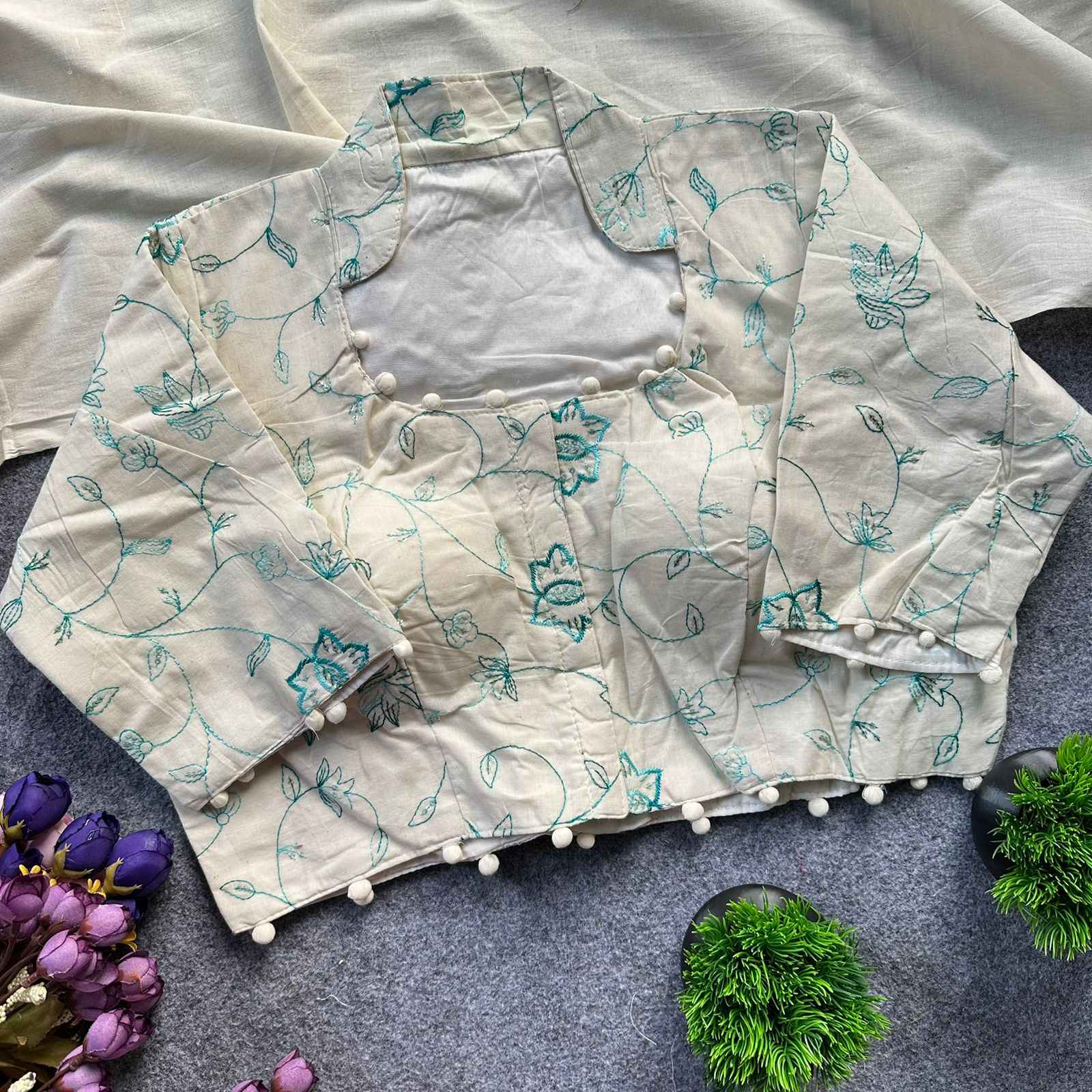 PURE CAMRIC KHADI COTTON EMBROIDERY READYMADE BLOUSE AT WHOLESALE PRICE