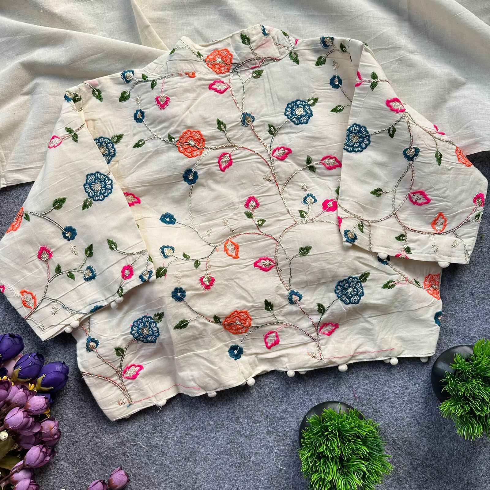 PURE CAMRIC KHADI COTTON EMBROIDERY READYMADE BLOUSE AT WHOLESALE PRICE