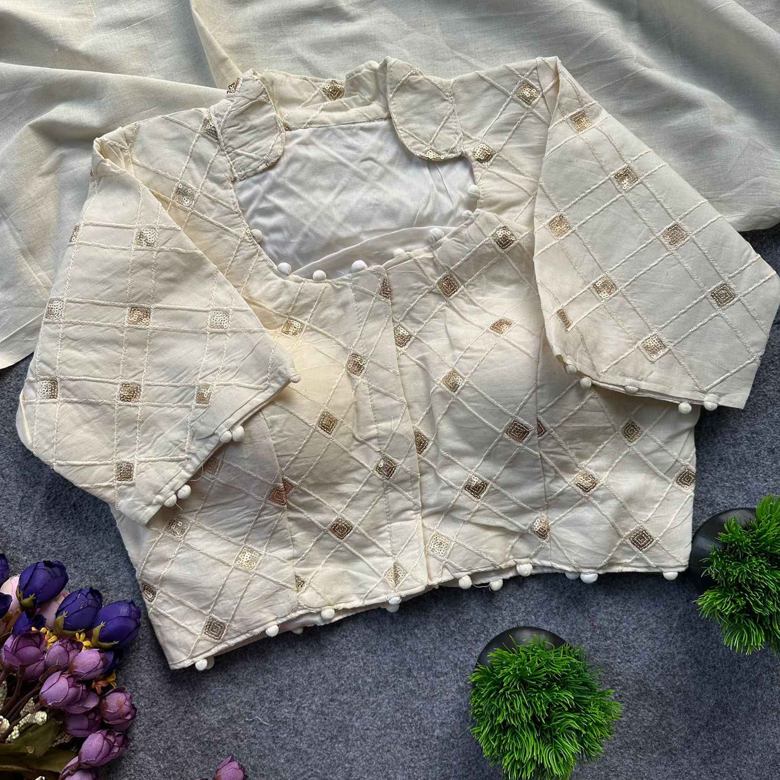 PURE CAMRIC KHADI COTTON EMBROIDERY READYMADE BLOUSE AT WHOLESALE PRICE
