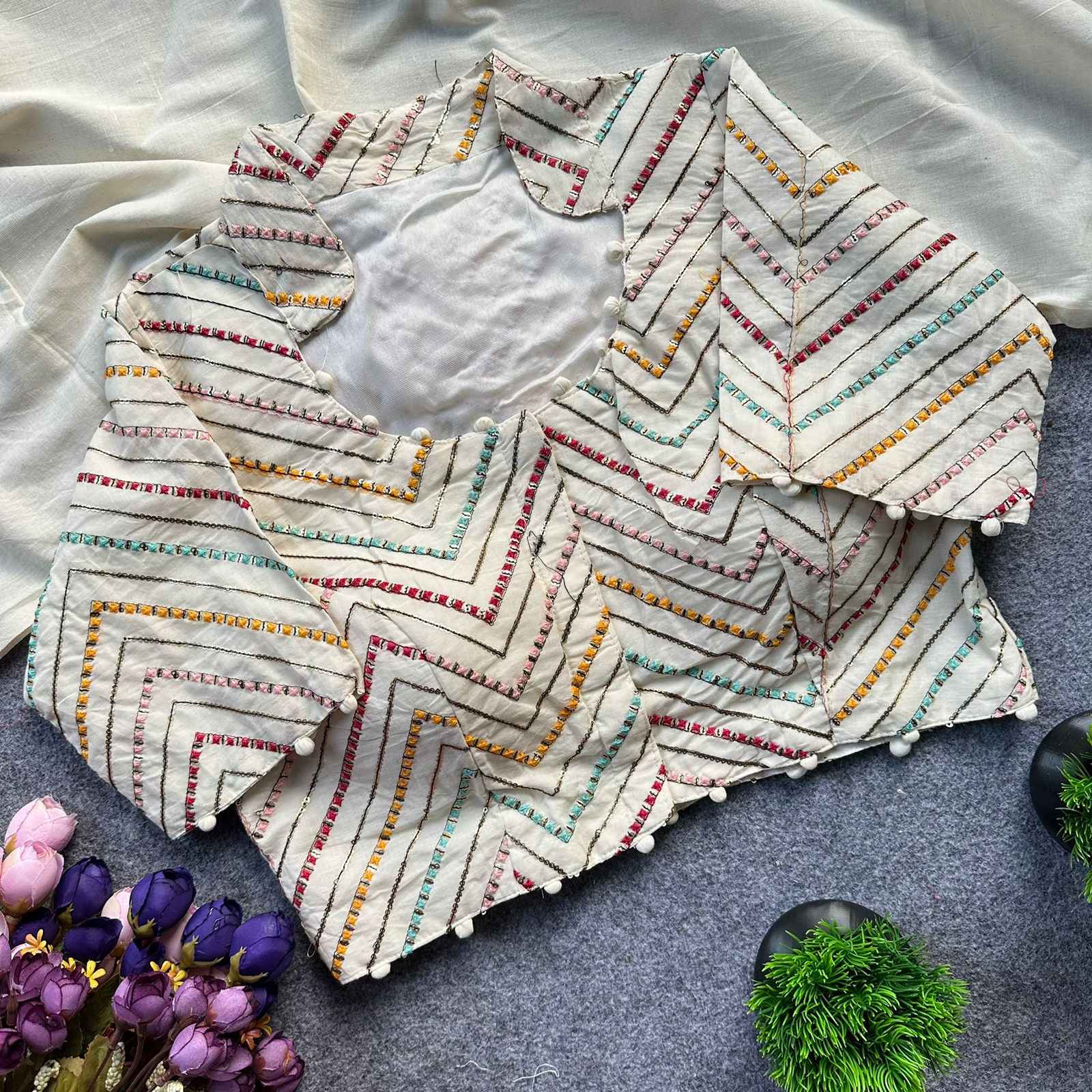 PURE CAMRIC KHADI COTTON EMBROIDERY READYMADE BLOUSE AT WHOLESALE PRICE