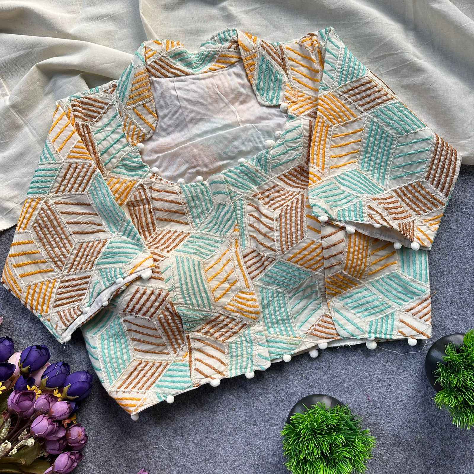 PURE CAMRIC KHADI COTTON EMBROIDERY READYMADE BLOUSE AT WHOLESALE PRICE