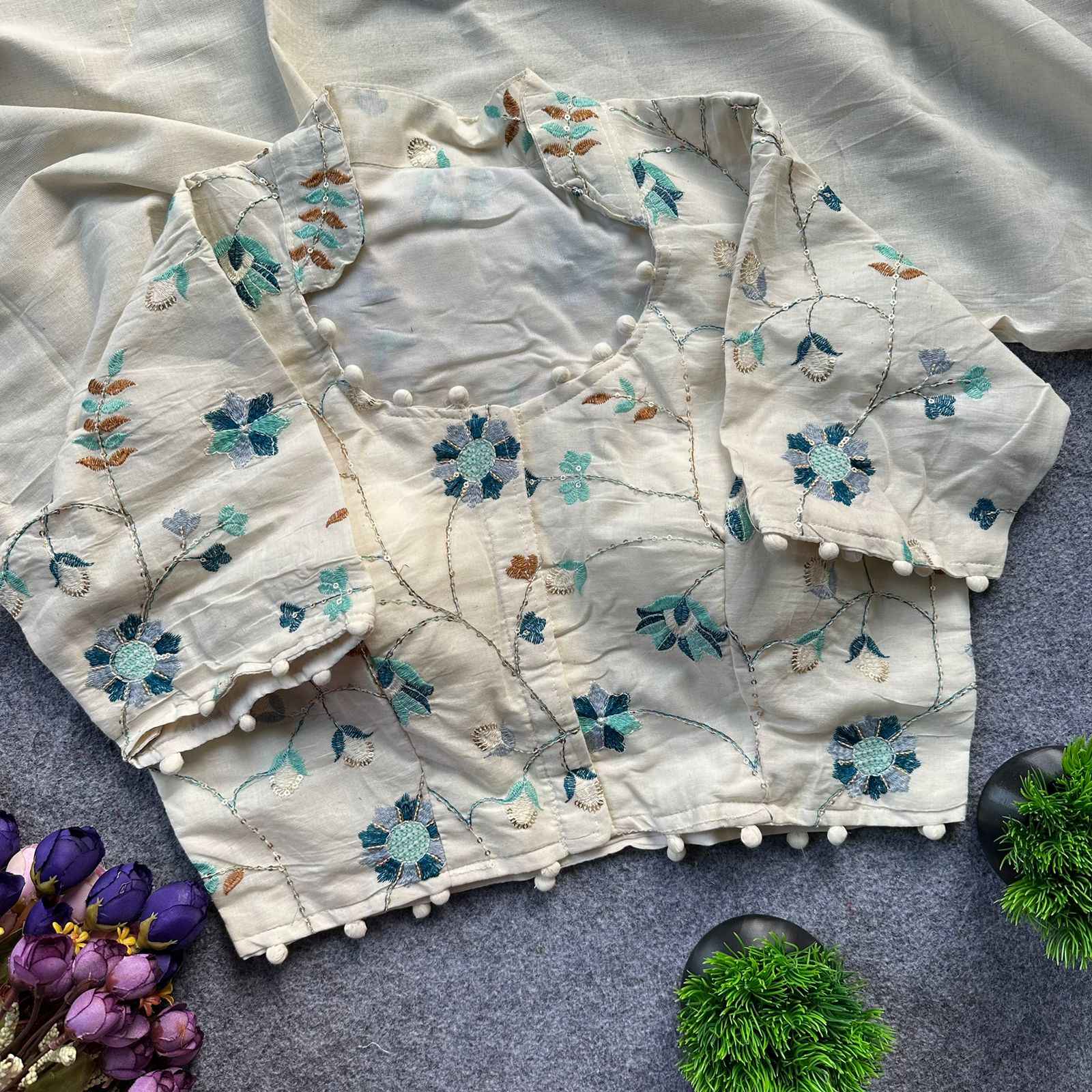 PURE CAMRIC KHADI COTTON EMBROIDERY READYMADE BLOUSE AT WHOLESALE PRICE
