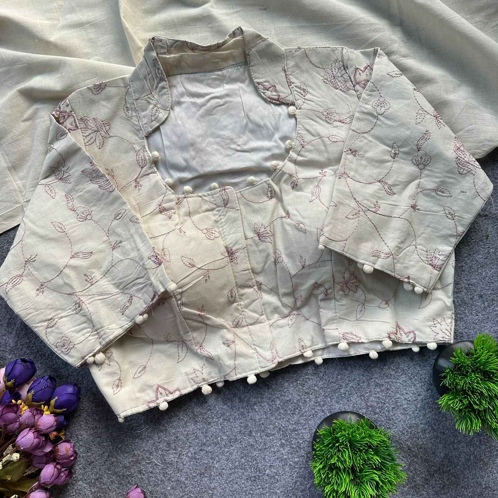PURE CAMRIC KHADI COTTON EMBROIDERY READYMADE BLOUSE AT WHOLESALE PRICE