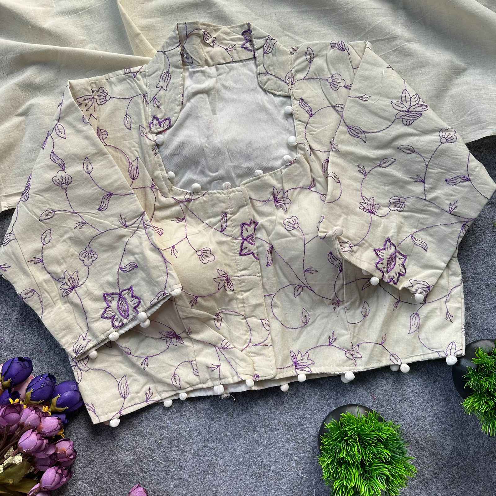 PURE CAMRIC KHADI COTTON EMBROIDERY READYMADE BLOUSE AT WHOLESALE PRICE