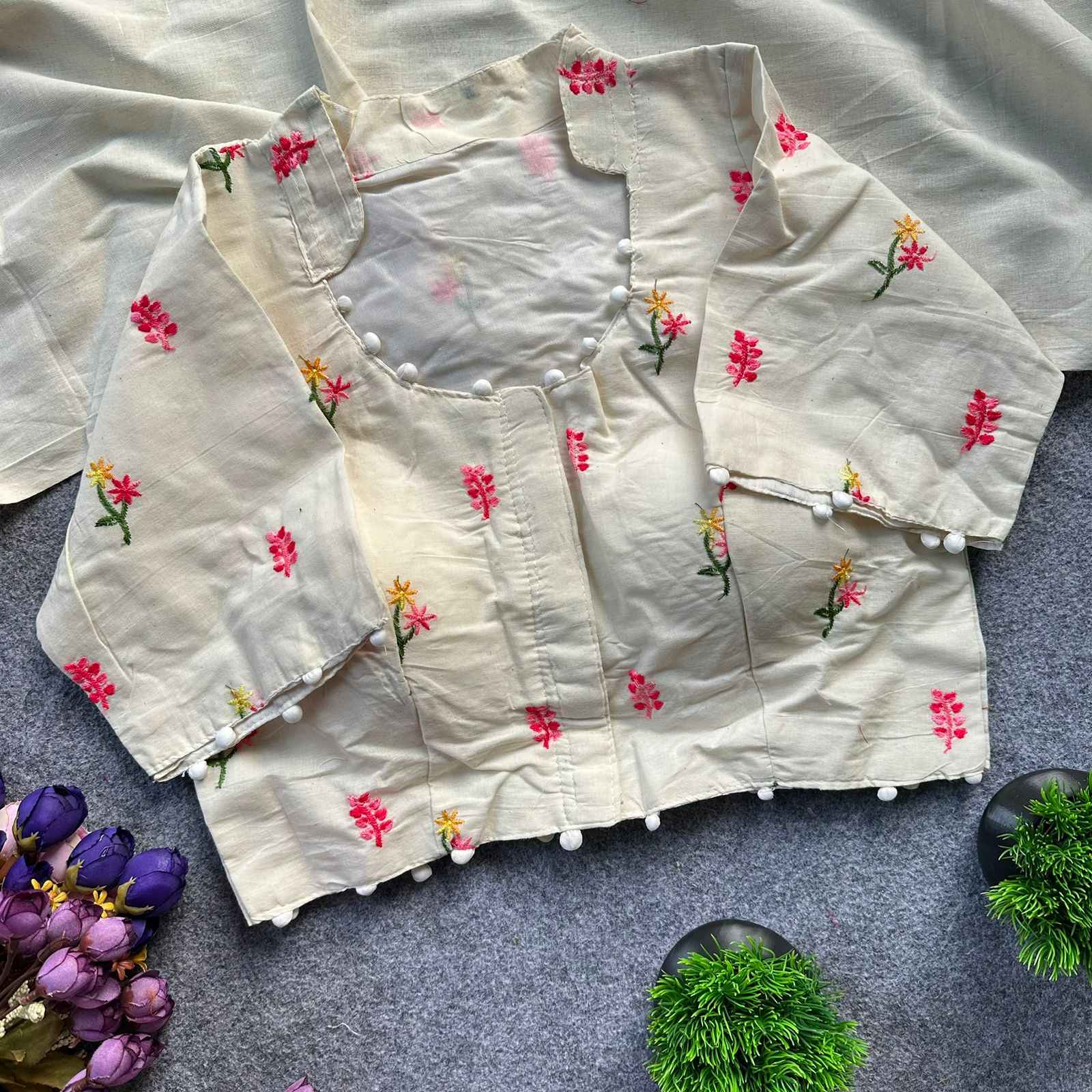 PURE CAMRIC KHADI COTTON EMBROIDERY READYMADE BLOUSE AT WHOLESALE PRICE