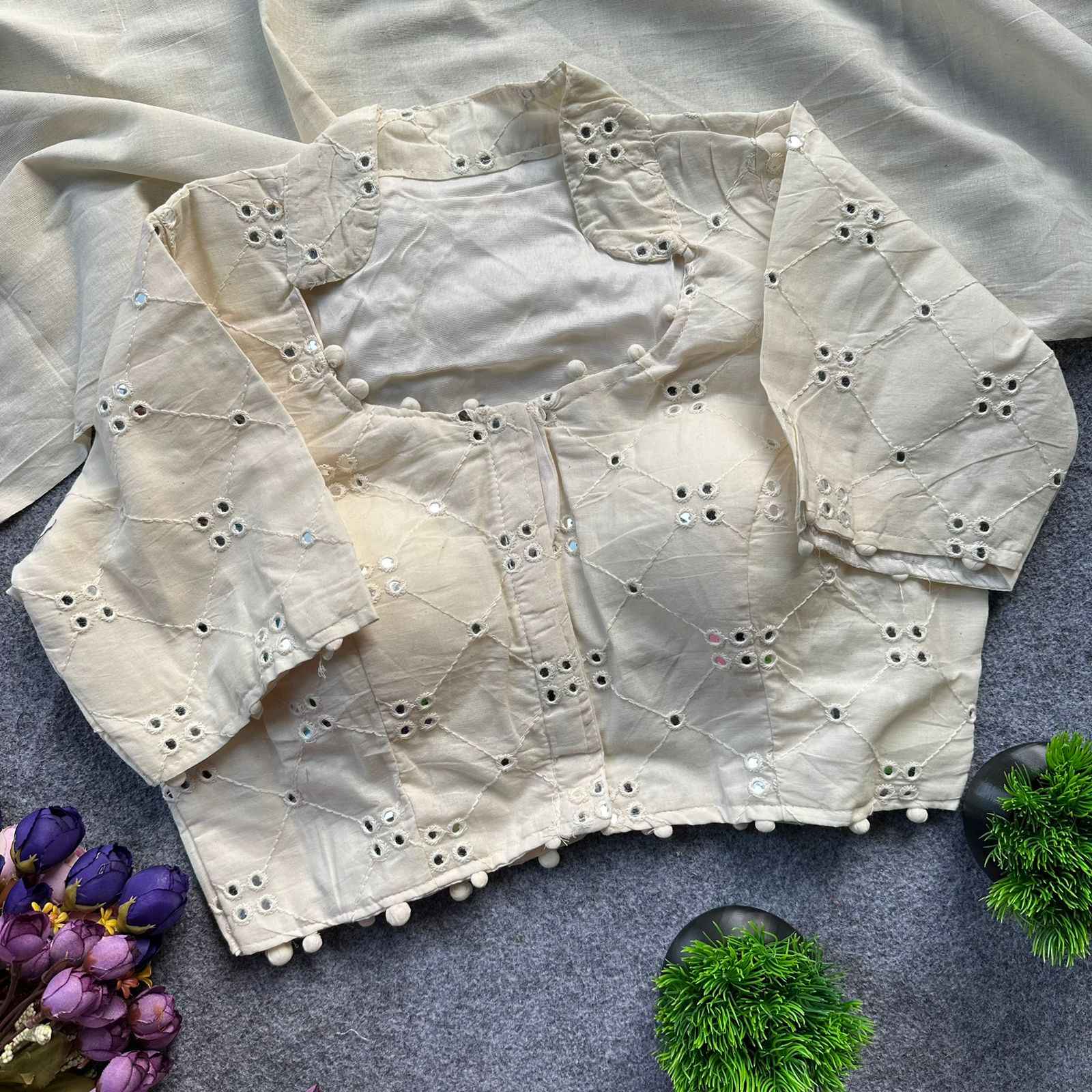 PURE CAMRIC KHADI COTTON EMBROIDERY READYMADE BLOUSE AT WHOLESALE PRICE