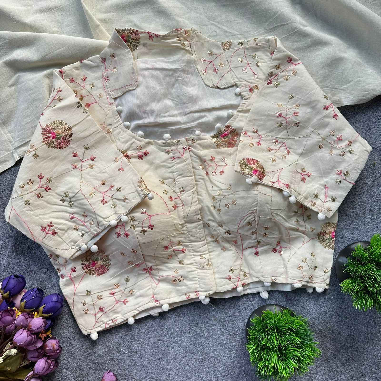 PURE CAMRIC KHADI COTTON EMBROIDERY READYMADE BLOUSE AT WHOLESALE PRICE