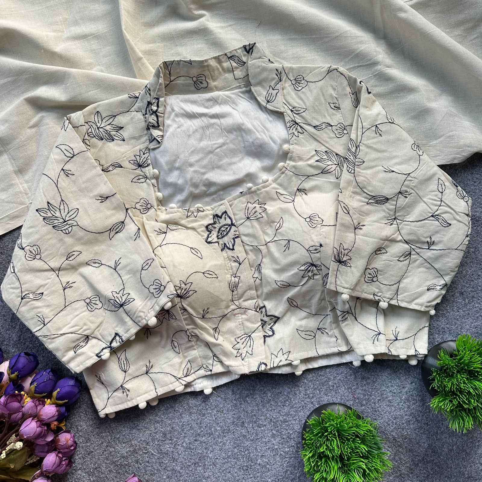 PURE CAMRIC KHADI COTTON EMBROIDERY READYMADE BLOUSE AT WHOLESALE PRICE