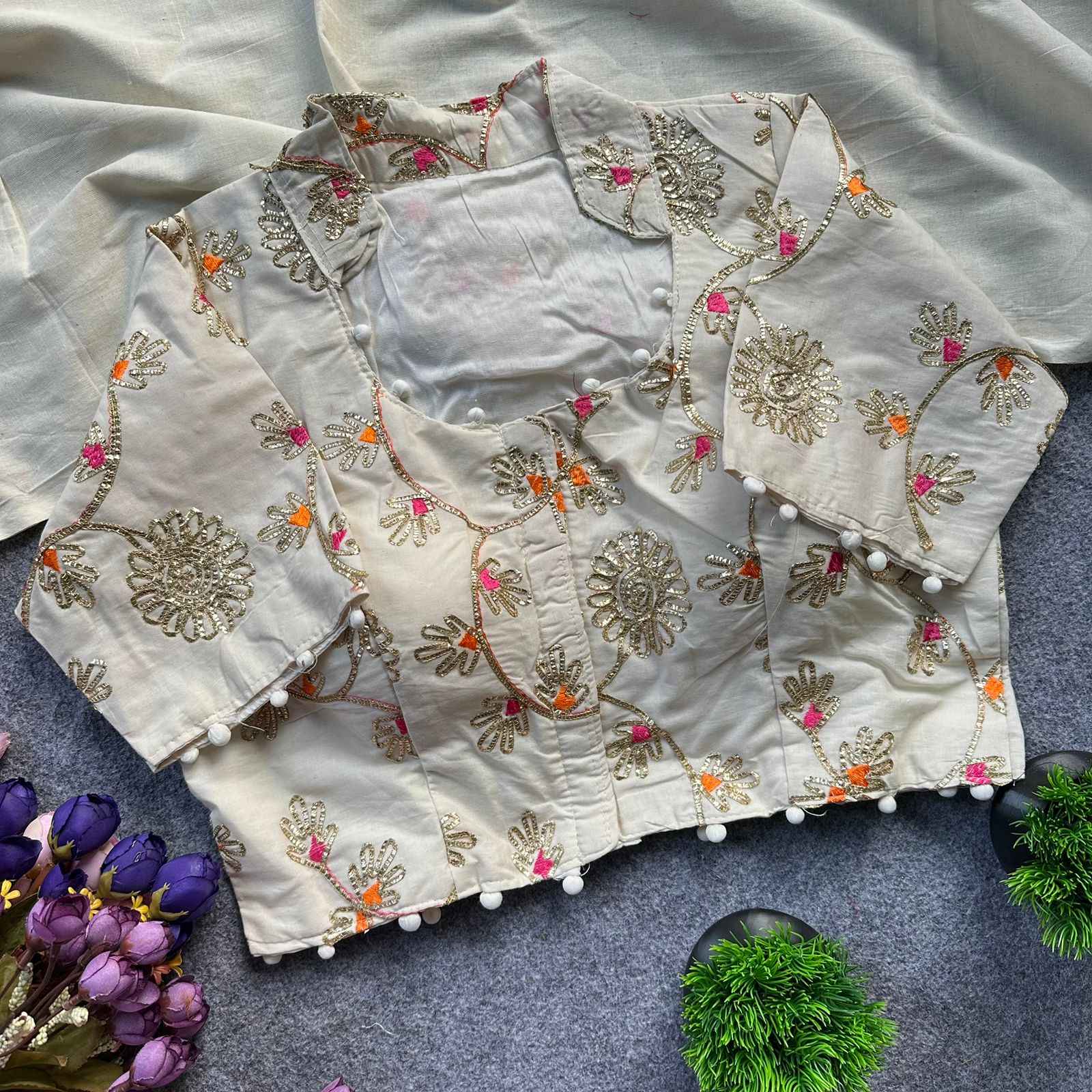 PURE CAMRIC KHADI COTTON EMBROIDERY READYMADE BLOUSE AT WHOLESALE PRICE