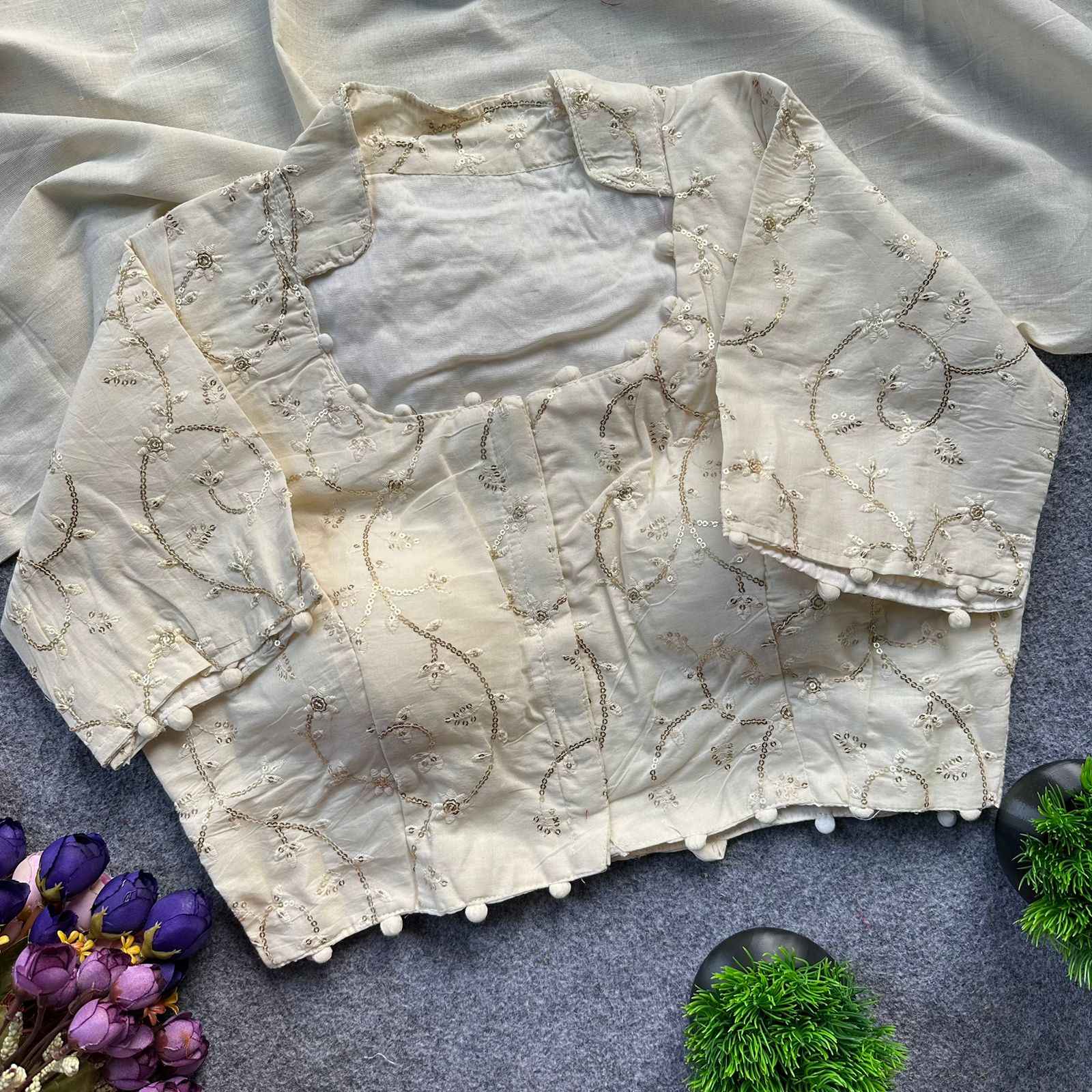 PURE CAMRIC KHADI COTTON EMBROIDERY READYMADE BLOUSE AT WHOLESALE PRICE