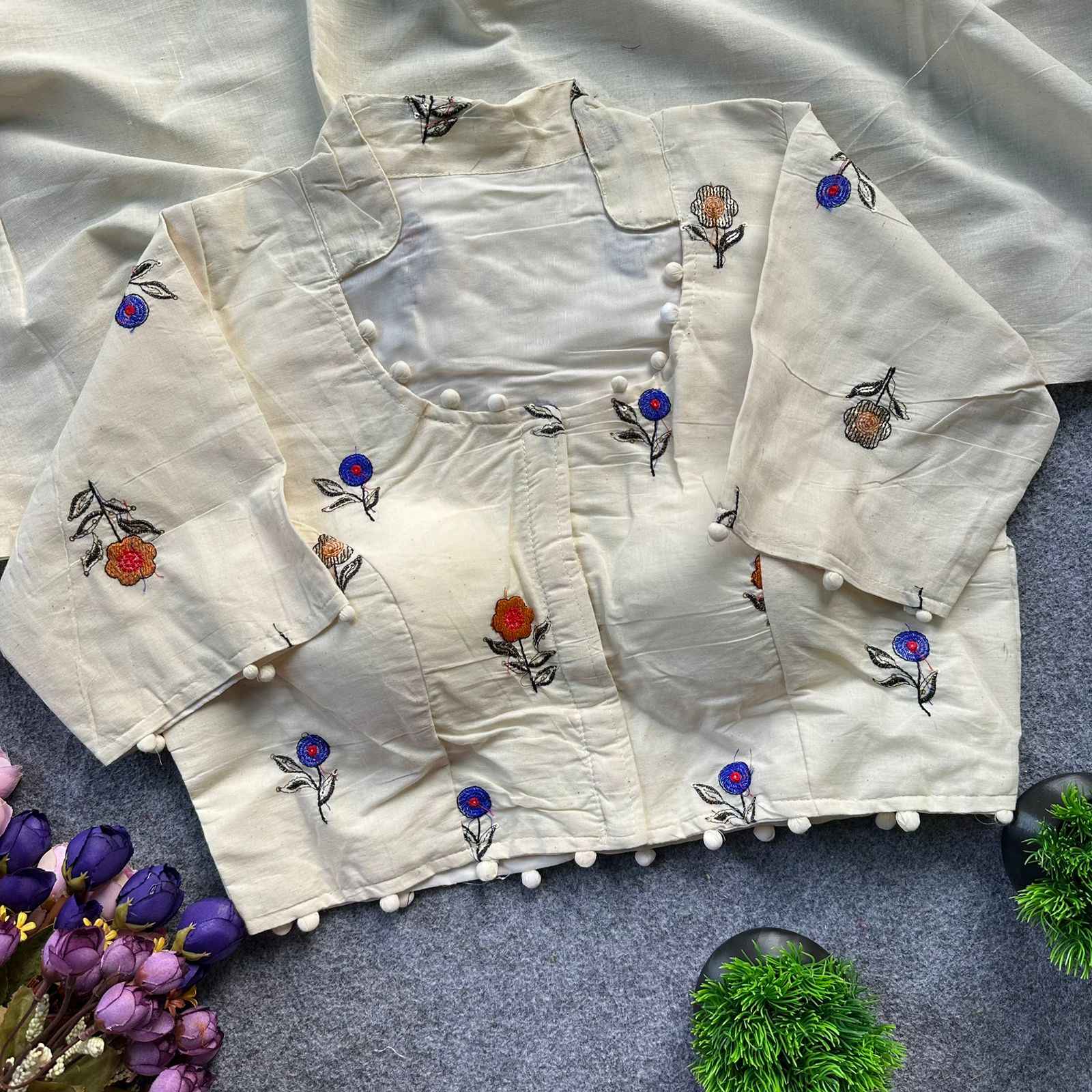 PURE CAMRIC KHADI COTTON EMBROIDERY READYMADE BLOUSE AT WHOLESALE PRICE