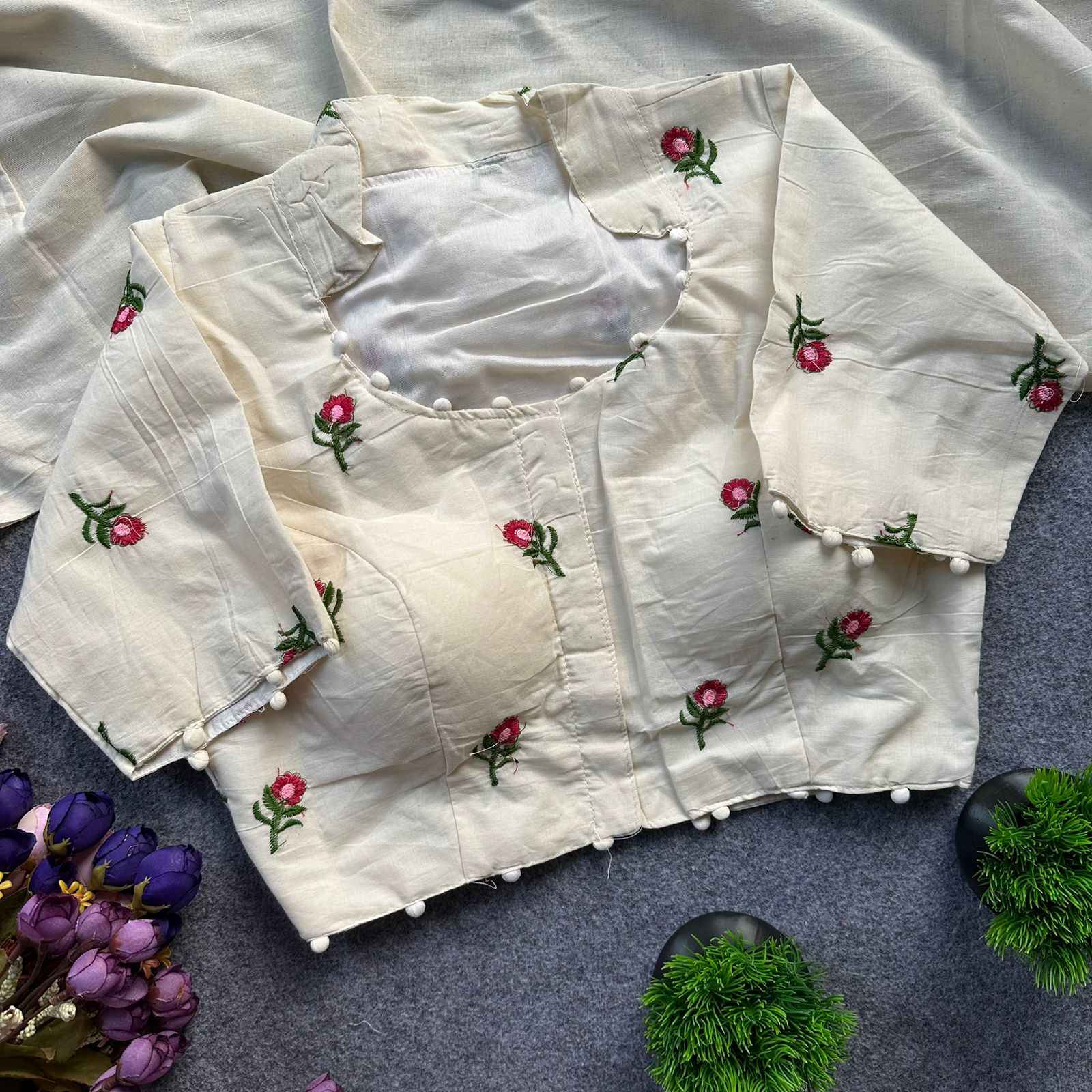 PURE CAMRIC KHADI COTTON EMBROIDERY READYMADE BLOUSE AT WHOLESALE PRICE