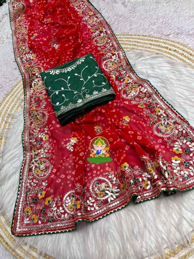 SOFT C/C GEORGETTE BANDEJ FOIL GOTAPATTI WORK SAREE AT WHOLESALE PRICE