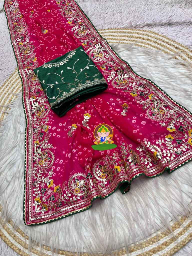 SOFT C/C GEORGETTE BANDEJ FOIL GOTAPATTI WORK SAREE AT WHOLESALE PRICE