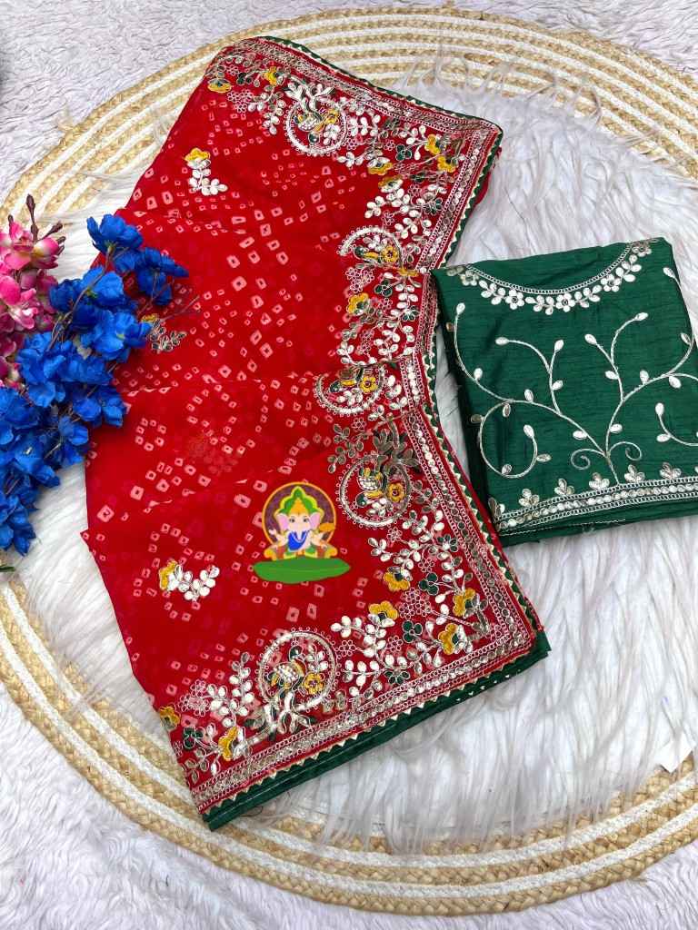 SOFT C/C GEORGETTE BANDEJ FOIL GOTAPATTI WORK SAREE AT WHOLESALE PRICE