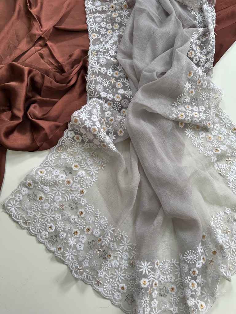 CHIFFON GEORGETTE EMBROIDERY THREAD WORK SAREE AT WHOLESALE PRICE