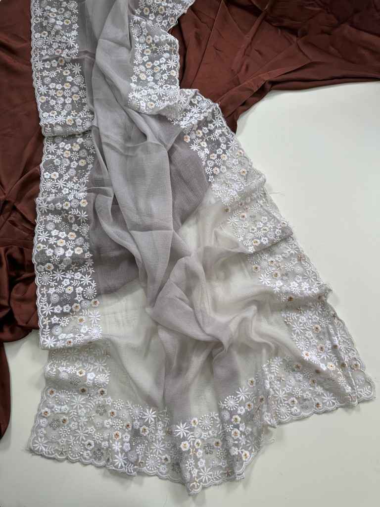 CHIFFON GEORGETTE EMBROIDERY THREAD WORK SAREE AT WHOLESALE PRICE