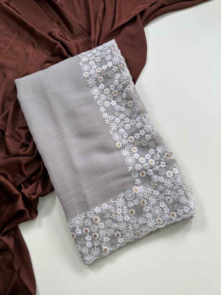 CHIFFON GEORGETTE EMBROIDERY THREAD WORK SAREE AT WHOLESALE PRICE