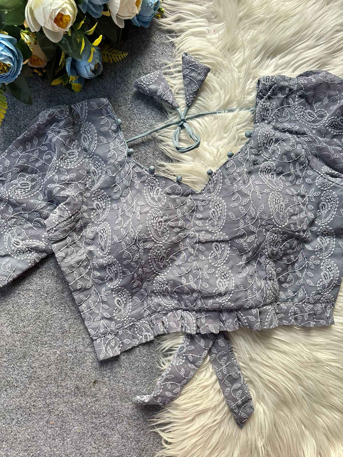 CHIKANKARI HAKOBA READYMADE BLOUSE AT WHOLESALE PRICE