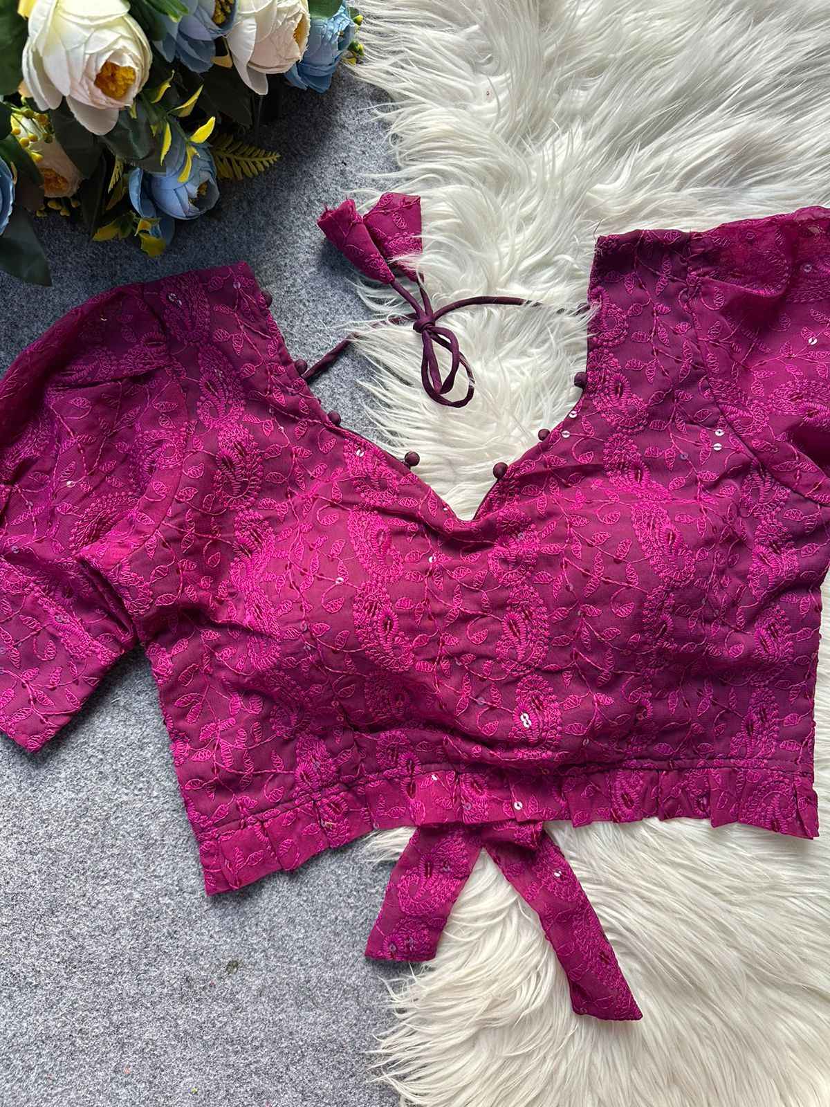 CHIKANKARI HAKOBA READYMADE BLOUSE AT WHOLESALE PRICE