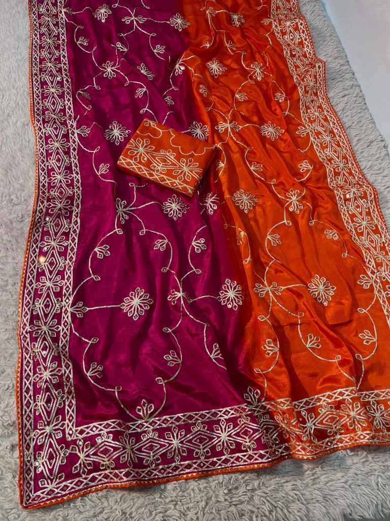 SOFT CHINON PEDING RIBBON GOTAPATTI ZAAL WORK SAREE AT WHOLESALE PRICE 
