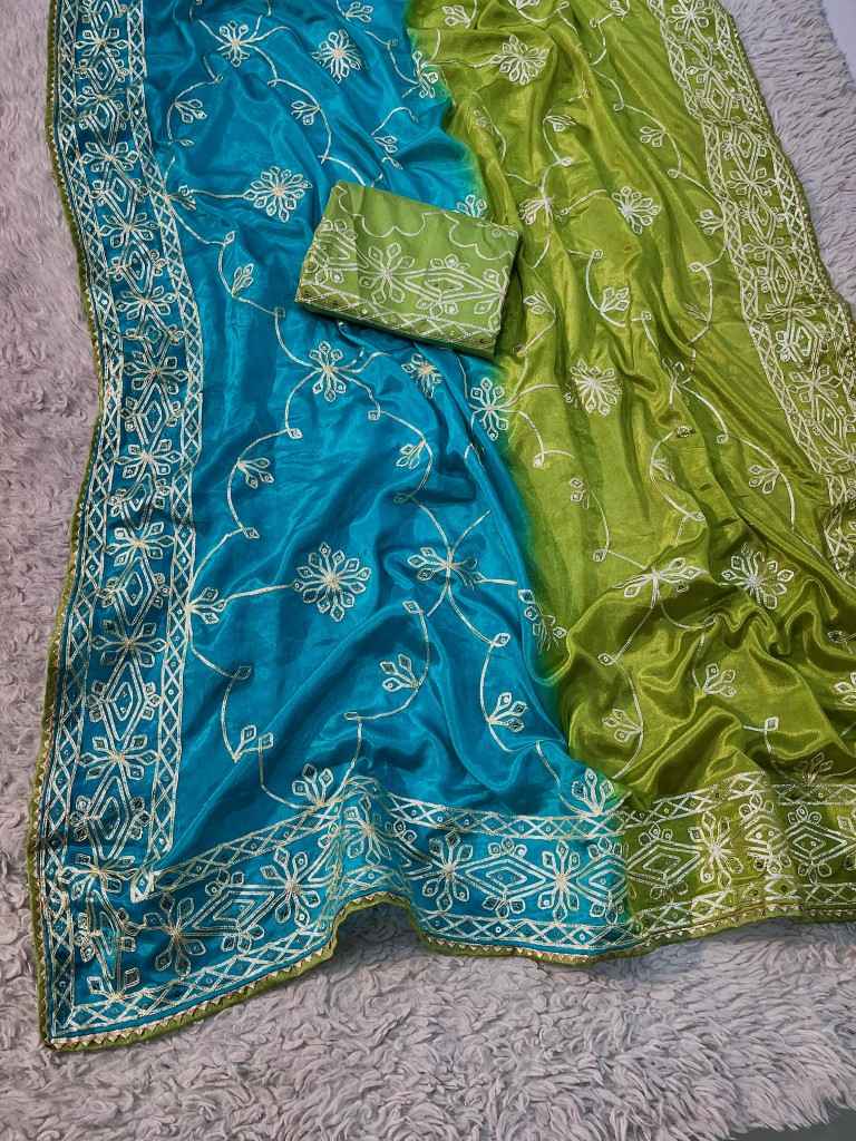SOFT CHINON PEDING RIBBON GOTAPATTI ZAAL WORK SAREE AT WHOLESALE PRICE 