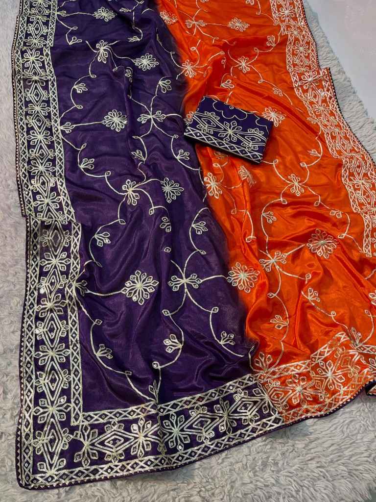 SOFT CHINON PEDING RIBBON GOTAPATTI ZAAL WORK SAREE AT WHOLESALE PRICE 