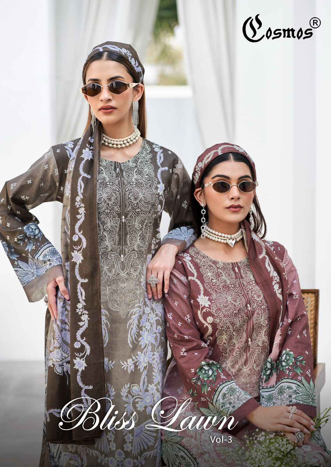 COSMOS BLISS EMBROIDERY LAWN VOL-3 LAWN COTTON DRESS MATERIAL AT WHOLESALE PRICE