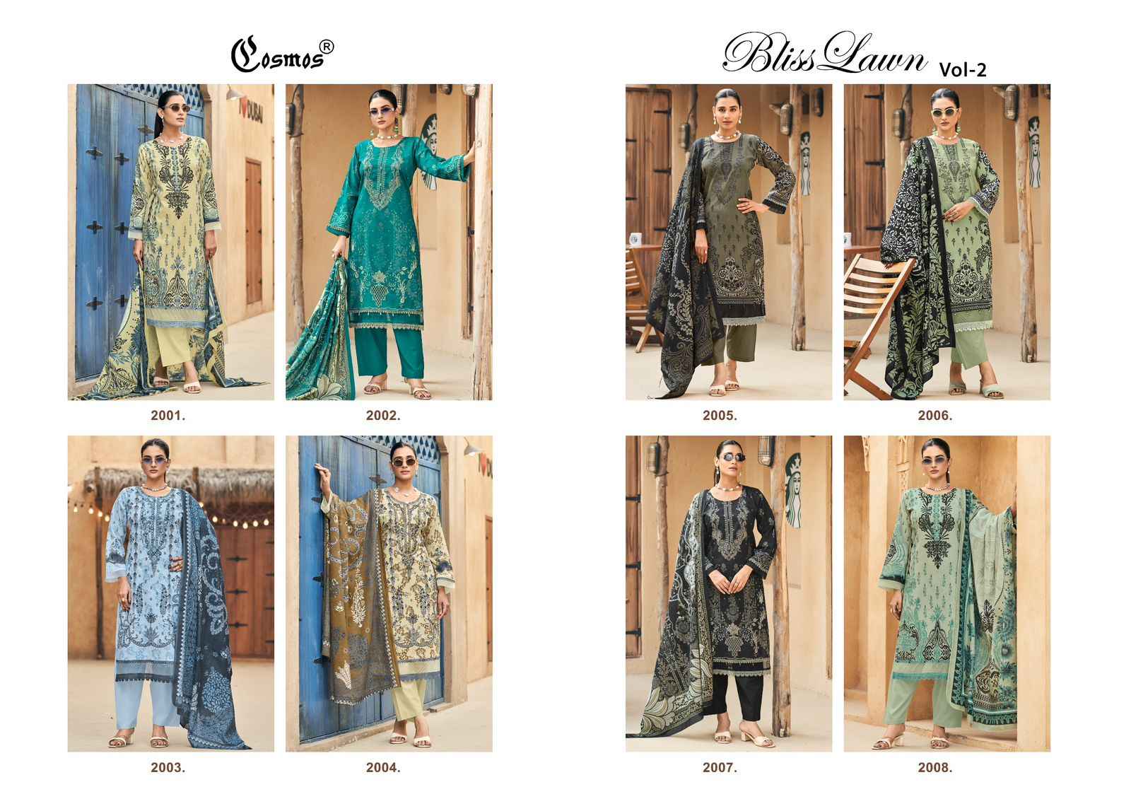 COSMOS BLISS EMBROIDERY LAWN VOL-2 LAWN COTTON DRESS MATERIAL AT WHOLESALE PRICE