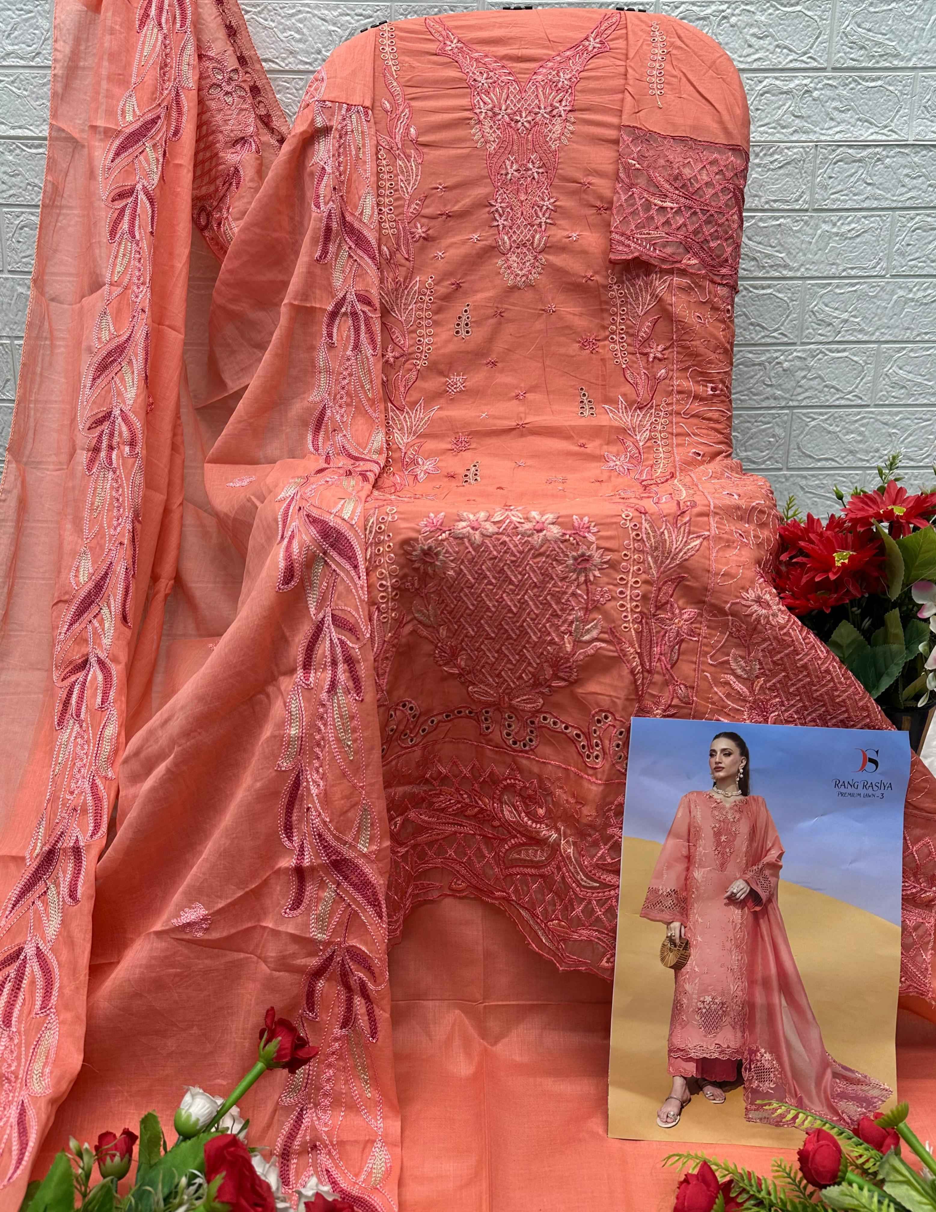 DEEPSY RANGRASIYA VOL-3 PURE COTTON PAKISTANI DRESS MATERIAL AT WHOLESALE PRICE