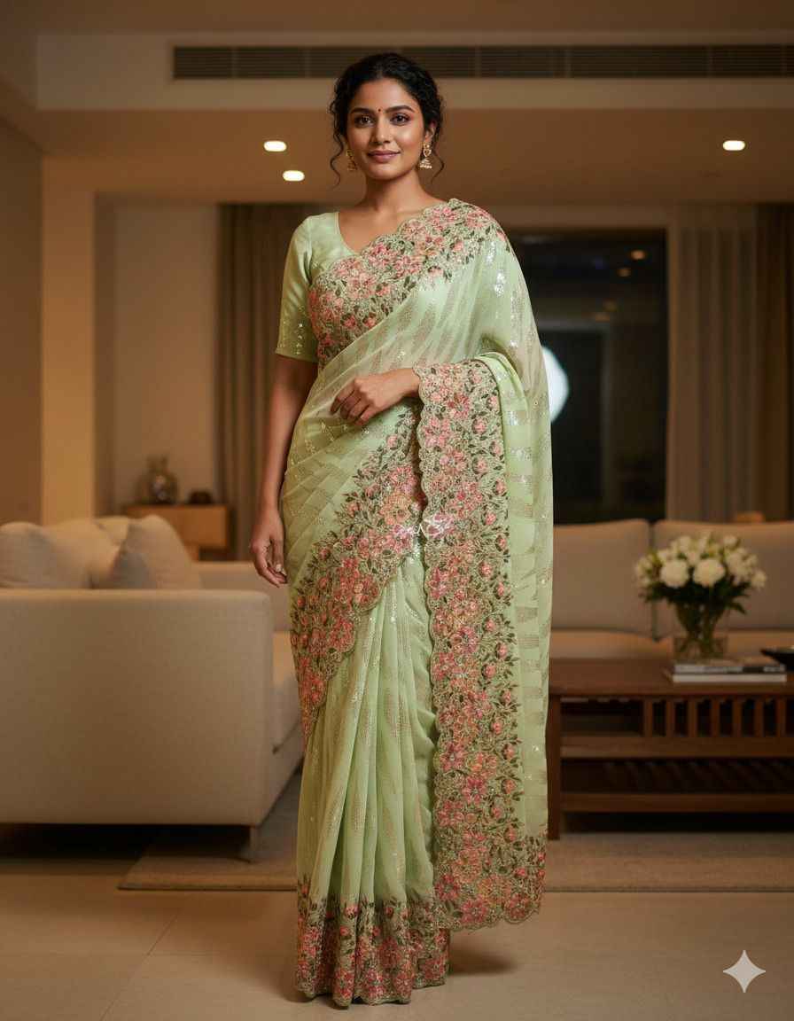 DESIGNER GEORGETTE SEQUENCE AND STONE WORK SAREE AT WHOLESALE PRICE
