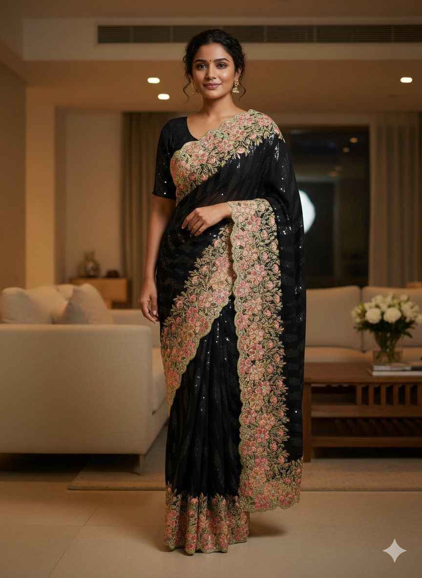 DESIGNER GEORGETTE SEQUENCE AND STONE WORK SAREE AT WHOLESALE PRICE