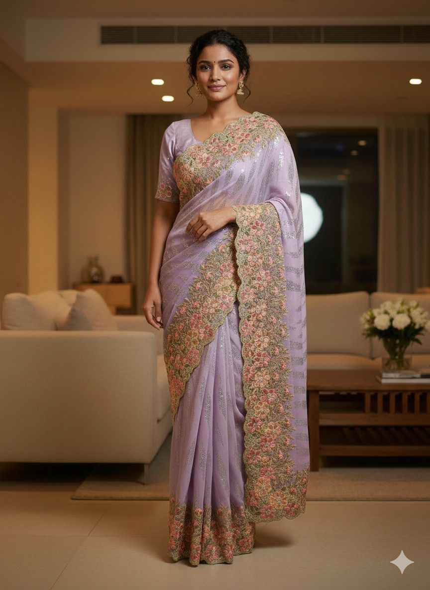 DESIGNER GEORGETTE SEQUENCE AND STONE WORK SAREE AT WHOLESALE PRICE