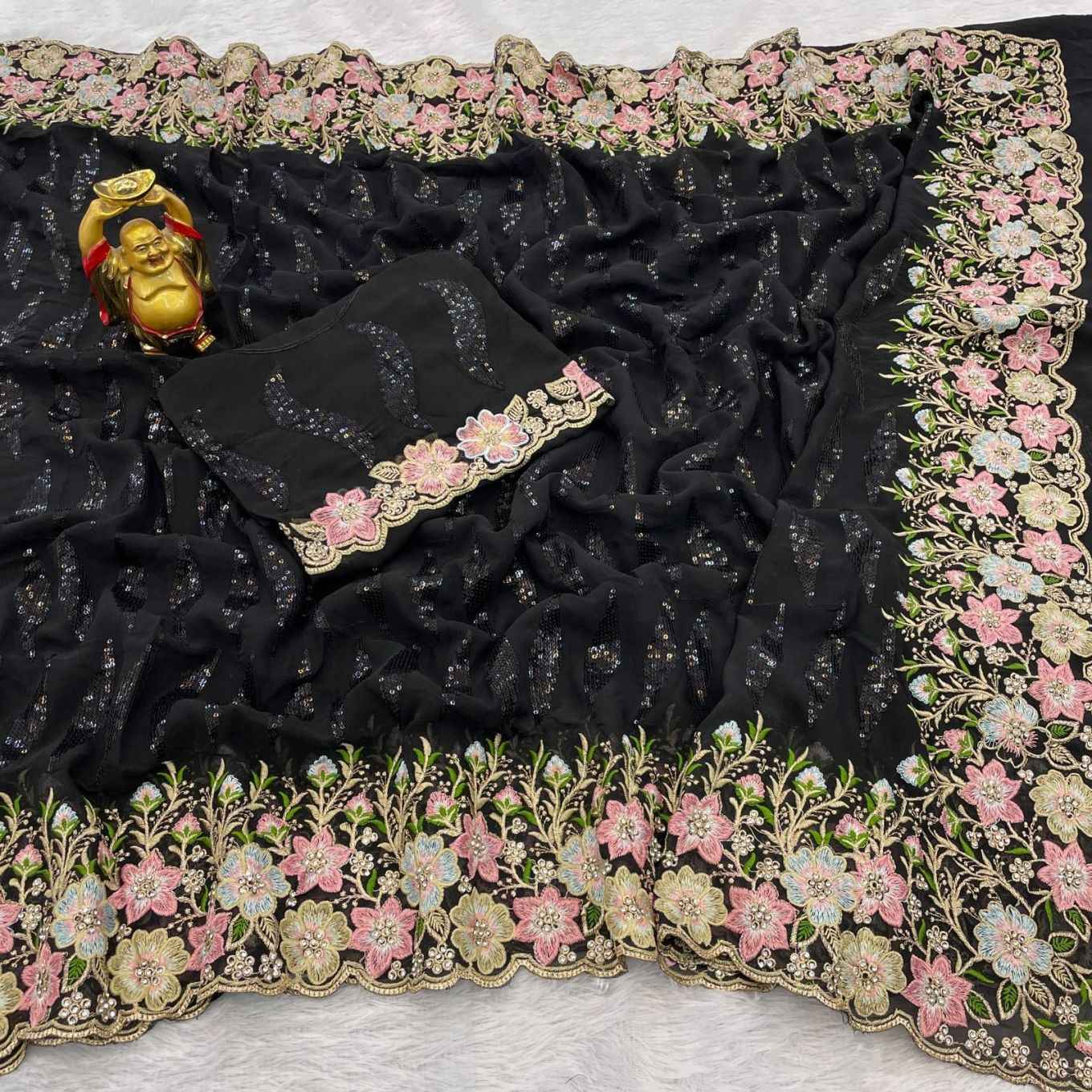 DESIGNER GEORGETTE SEQUENCE AND STONE WORK SAREE AT WHOLESALE PRICE