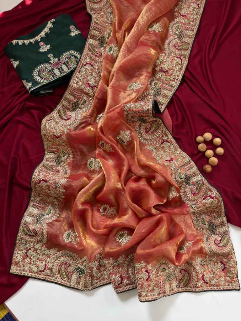 FANDY SATTIN SILK FLORAL EMBROIDERED SAREE AT WHOLESALE PRICE 