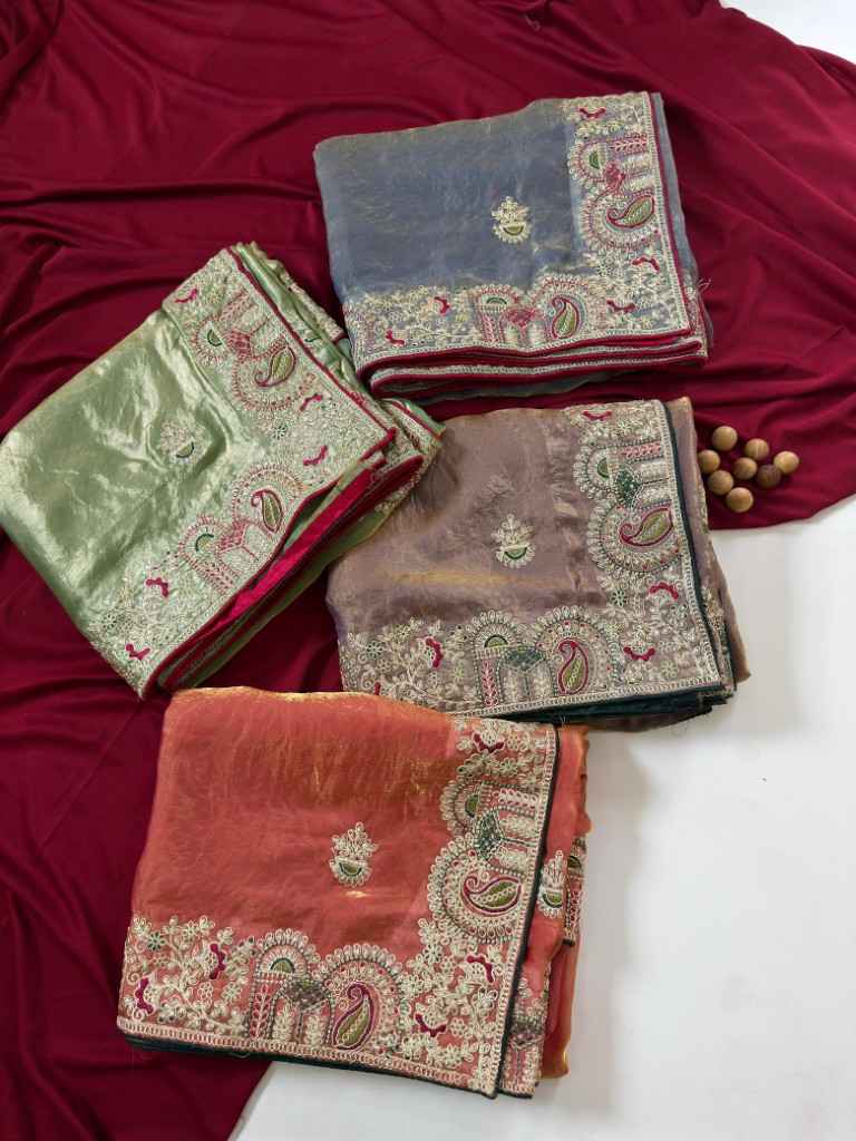 FANDY SATTIN SILK FLORAL EMBROIDERED SAREE AT WHOLESALE PRICE 