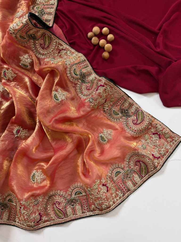 FANDY SATTIN SILK FLORAL EMBROIDERED SAREE AT WHOLESALE PRICE 