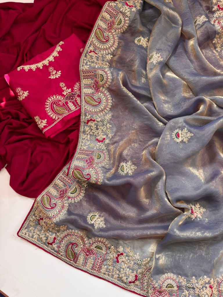 FANDY SATTIN SILK FLORAL EMBROIDERED SAREE AT WHOLESALE PRICE 