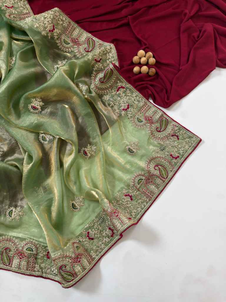 FANDY SATTIN SILK FLORAL EMBROIDERED SAREE AT WHOLESALE PRICE 