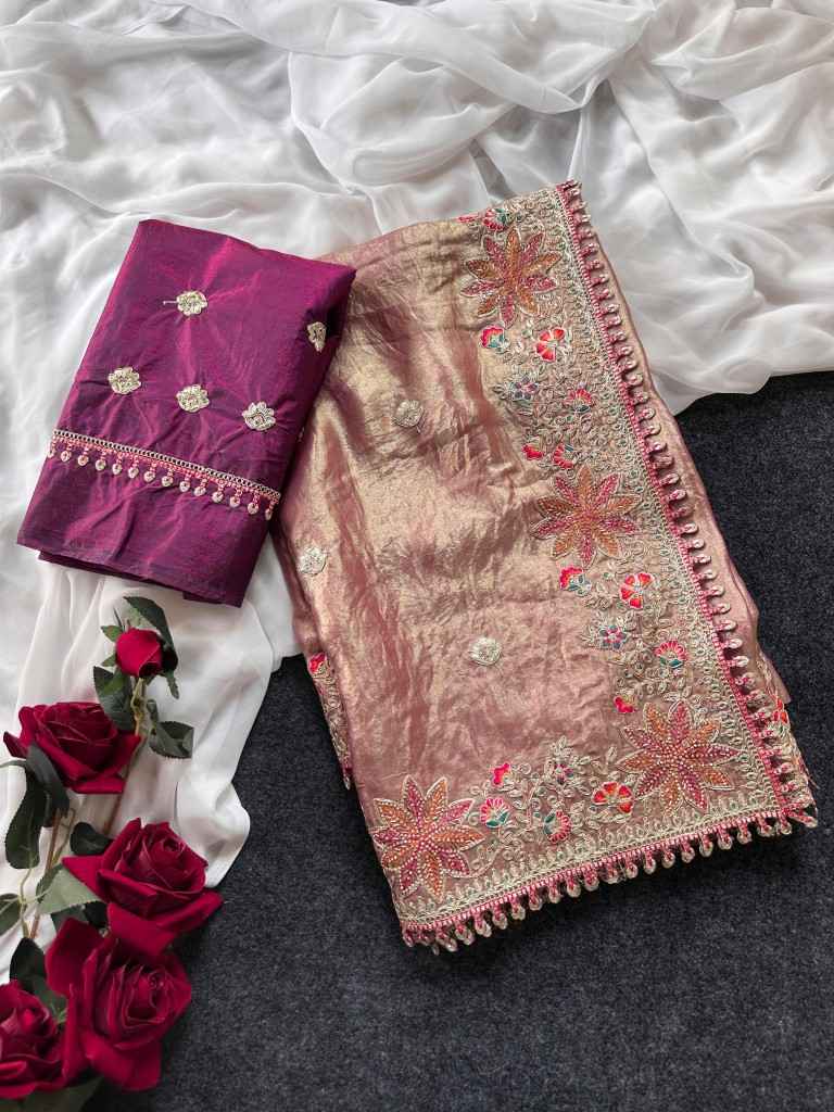 FANDY SATTIN SILK FLORAL EMBROIDERY WORK SAREE AT WHOLESALE PRICE