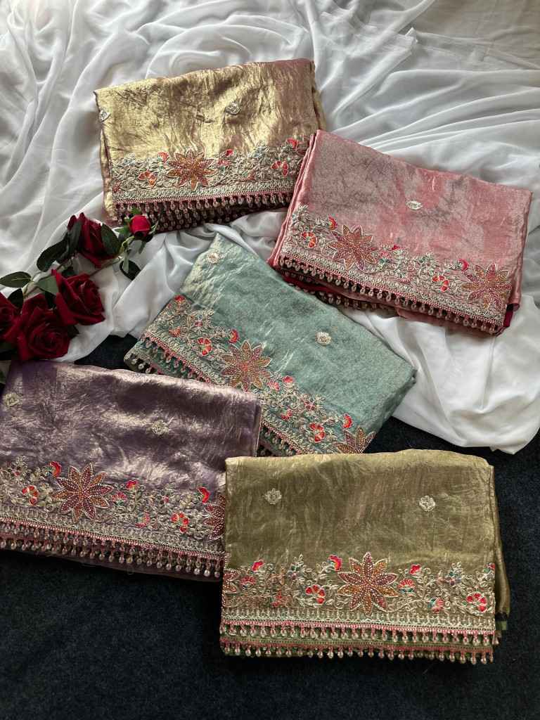 FANDY SATTIN SILK FLORAL EMBROIDERY WORK SAREE AT WHOLESALE PRICE