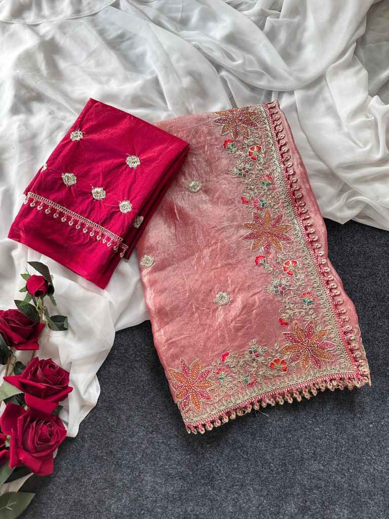 FANDY SATTIN SILK FLORAL EMBROIDERY WORK SAREE AT WHOLESALE PRICE