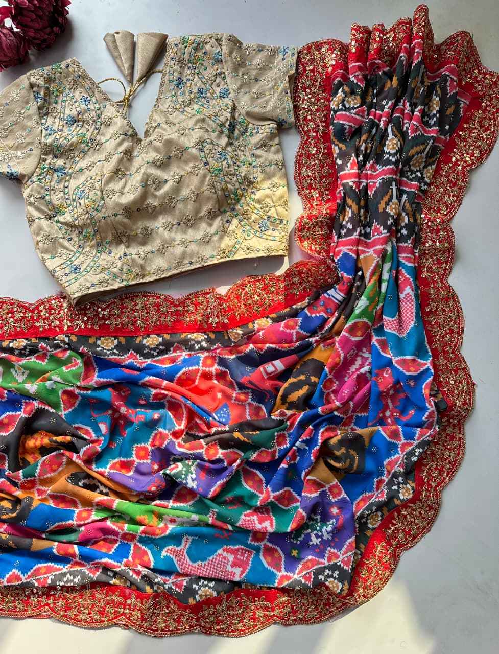 GEORGETTE PATOLA DIGITAL PRINT SWAROVSKI DIAMOND WORK SAREE AT WHOLESALE PRICE