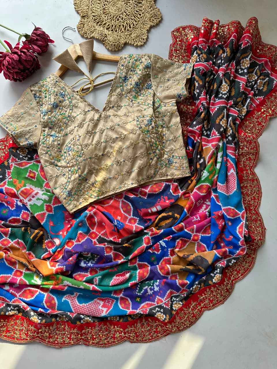 GEORGETTE PATOLA DIGITAL PRINT SWAROVSKI DIAMOND WORK SAREE AT WHOLESALE PRICE