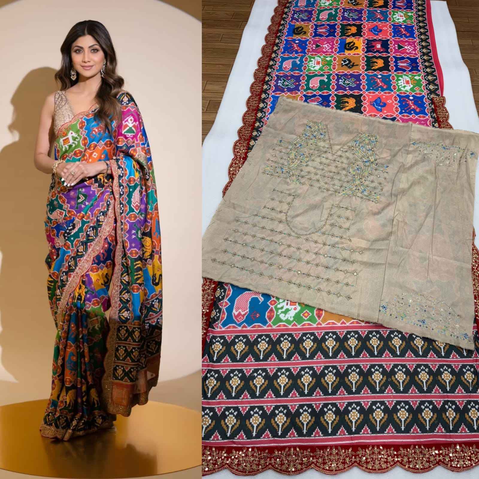 GEORGETTE PATOLA DIGITAL PRINT SWAROVSKI DIAMOND WORK SAREE AT WHOLESALE PRICE