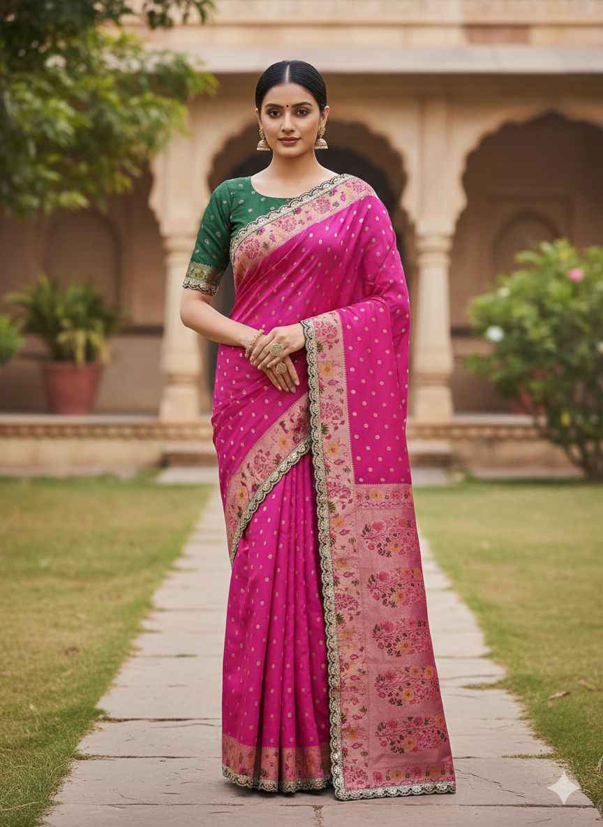 PURE HEAVY DOLLA SILK RICH MEENAKARI ZARI WEAVING SAREE AT WHOLESALE PRICE