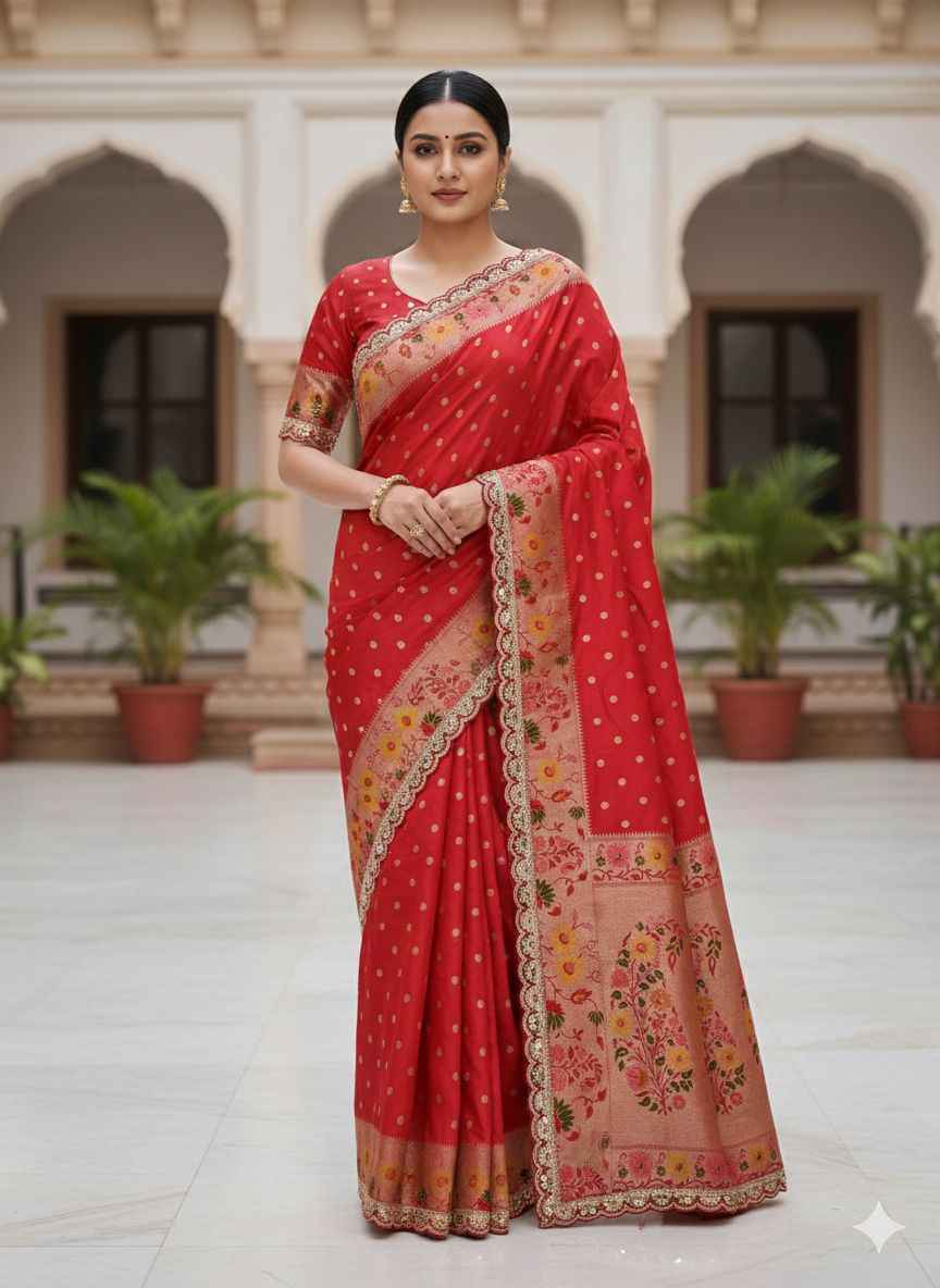 PURE HEAVY DOLLA SILK RICH MEENAKARI ZARI WEAVING SAREE AT WHOLESALE PRICE