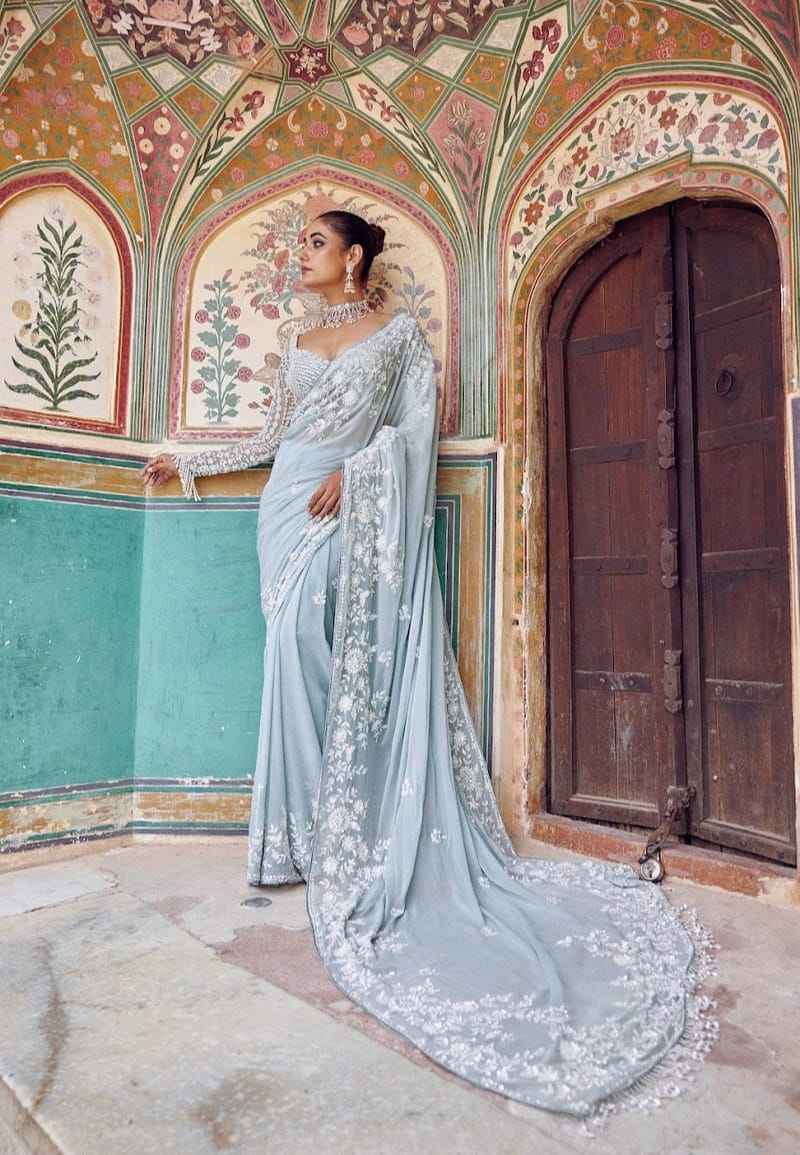 HEAVY FAUX GEORGETTE EMBROIDERY SEQUENCE WORK SAREE 1 AT WHOLESALE PRICE