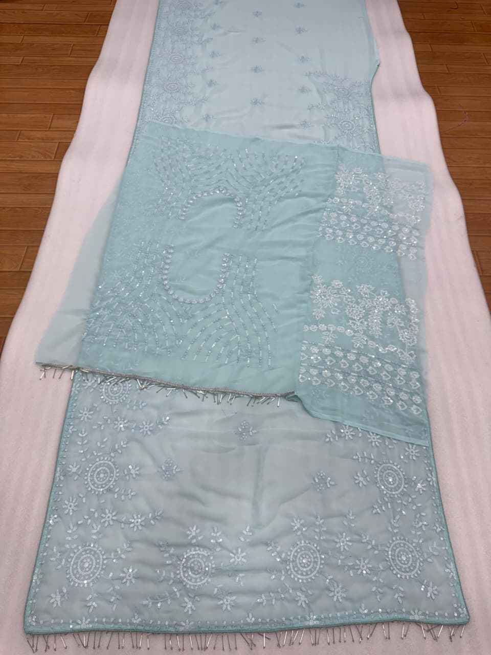 HEAVY FAUX GEORGETTE EMBROIDERY SEQUENCE WORK SAREE 1 AT WHOLESALE PRICE