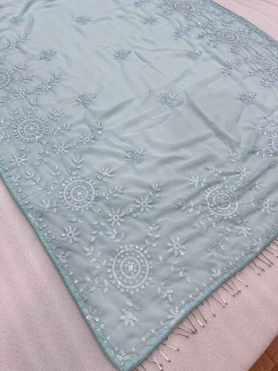 HEAVY FAUX GEORGETTE EMBROIDERY SEQUENCE WORK SAREE 1 AT WHOLESALE PRICE